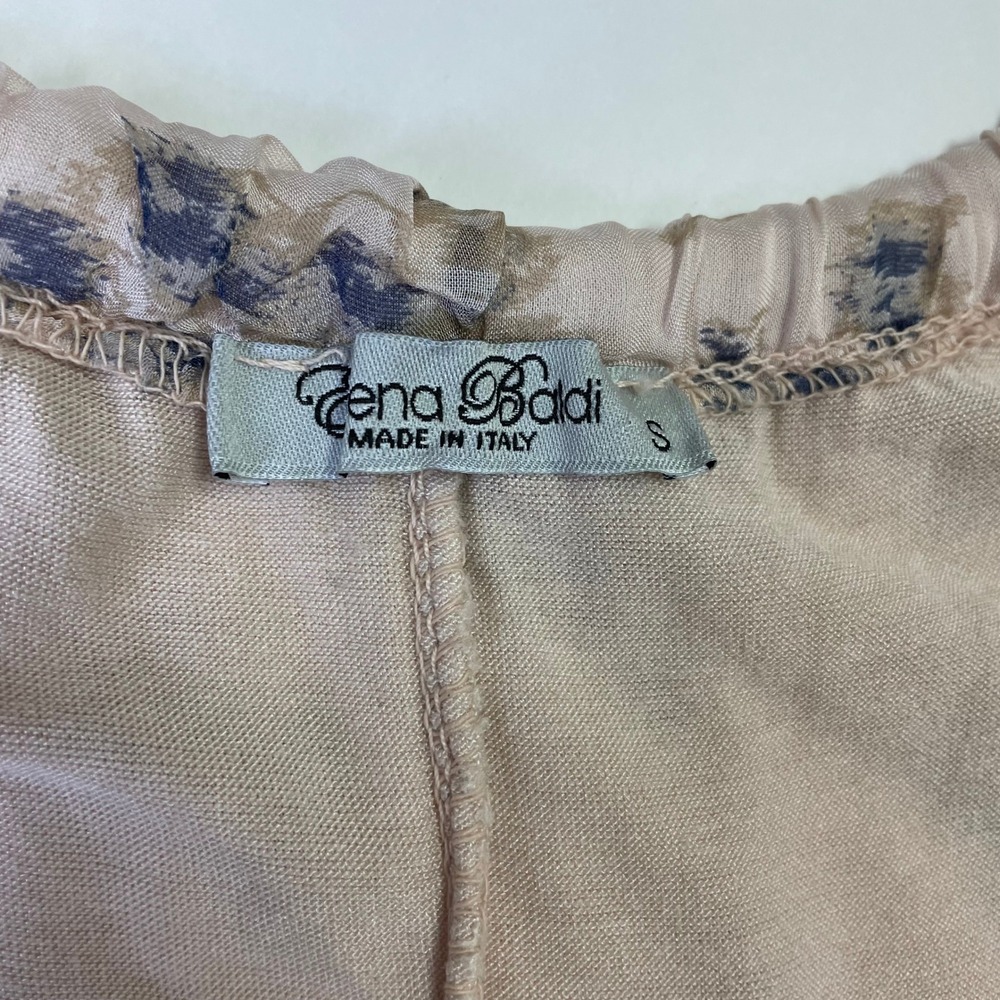 Elena Baldi Italy Silk Blend Tiered Maxi Dress Beige Blue Print Small - Picture 7 of 15